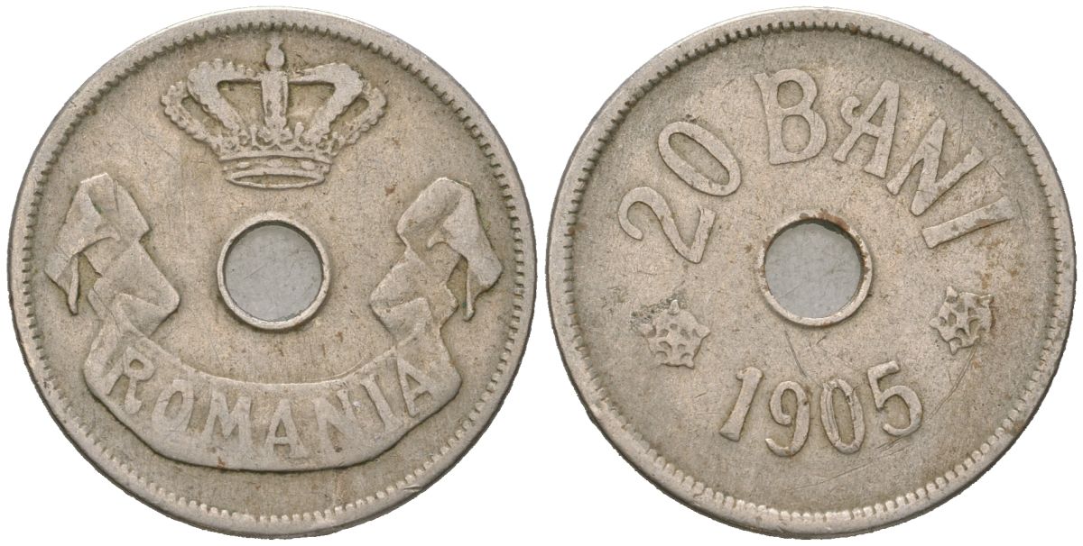 Румыния 20 бань (бани) 1905 Кароль I (1881-1914) KM 33 медно-никель 4616-836