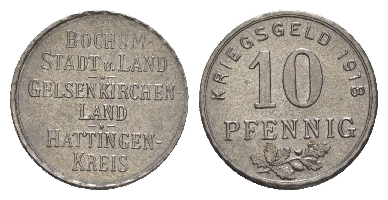 Бохум, Гельзенкирхен, Хаттинген 10 пфеннигов 1918 Funck 49.1, Men05 3022.1, Men18 3860.1 железо 4636-859