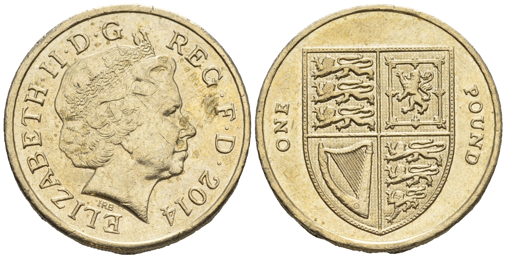 Великобритания 1 фунт 2014 Елизавета II (1952-2022), королевский щит KM 1113 никель латунь    4393-356