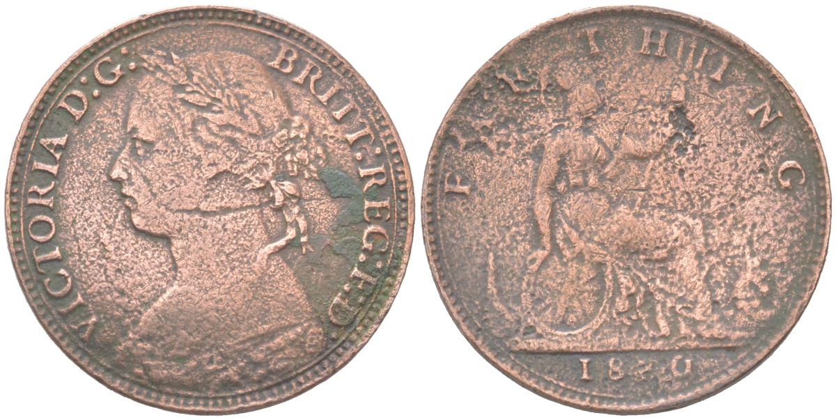 Великобритания 1 фартинг 1880 Виктория (1837-1901) KM 753, Spink 3958 бронза 4613-431