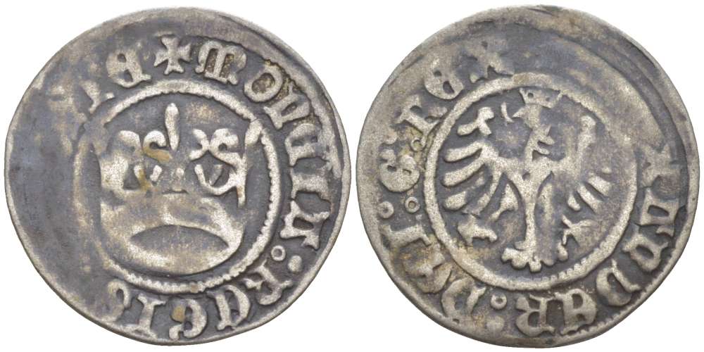 Польша 1/2 гроша (полугрош) 1501-1506 Александр I Ягилло (1501-1506), вес 0,88 гр. серебро 1517-535