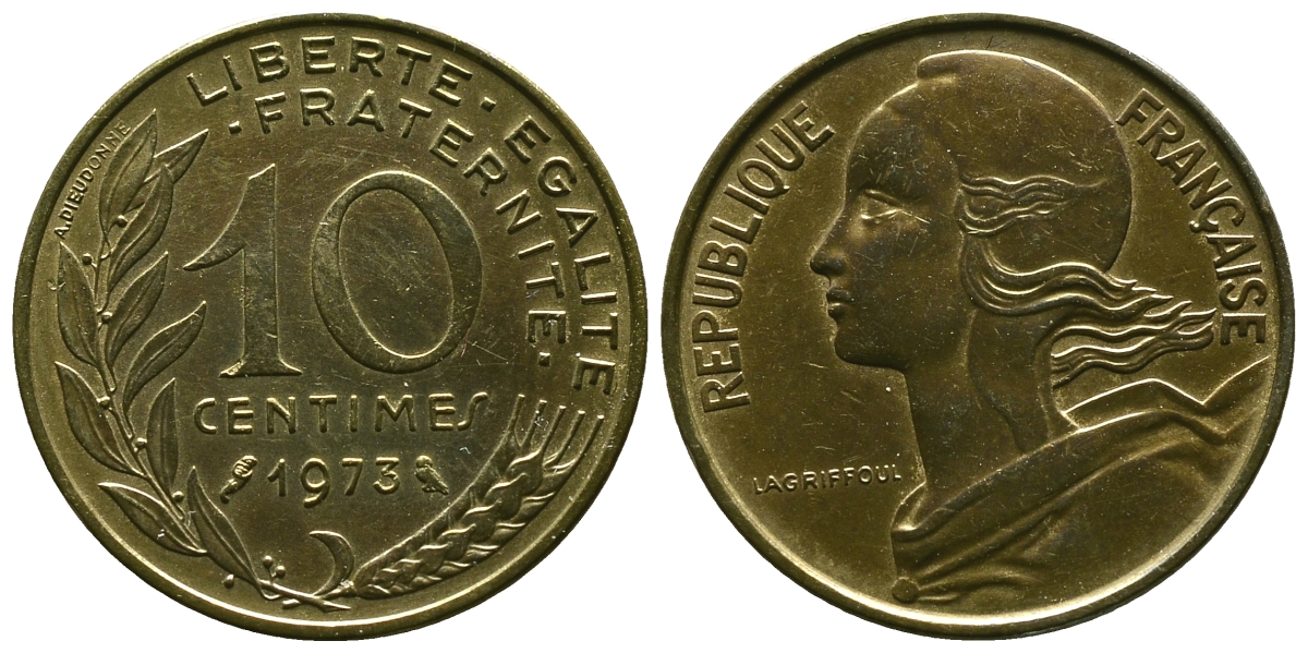 ФРАНЦИЯ 10 САНТИМОВ 1973 ТИП MARIANNE KM 929 медь алюминий никель 4381-625