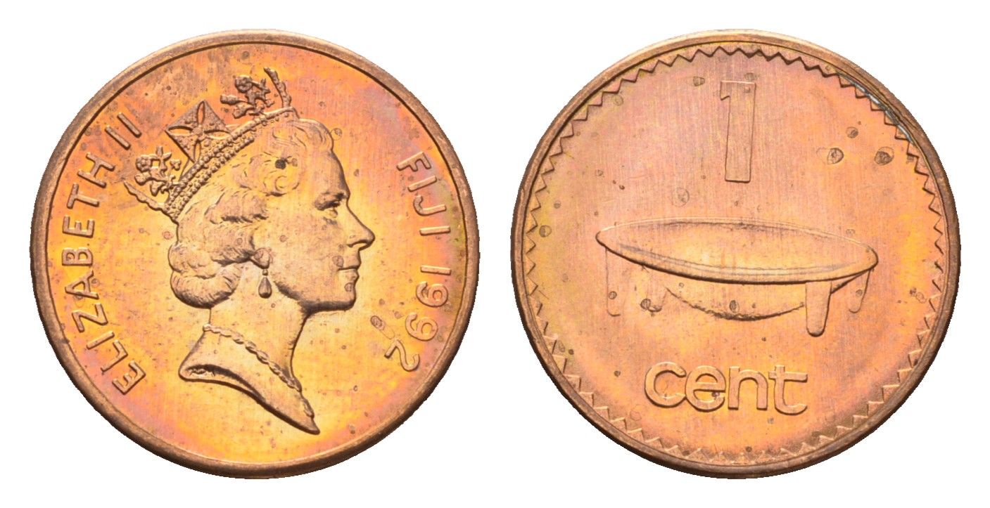 Фиджи 1 цент 1992 KM 49a цинк плакированный медью UNC 4627-812