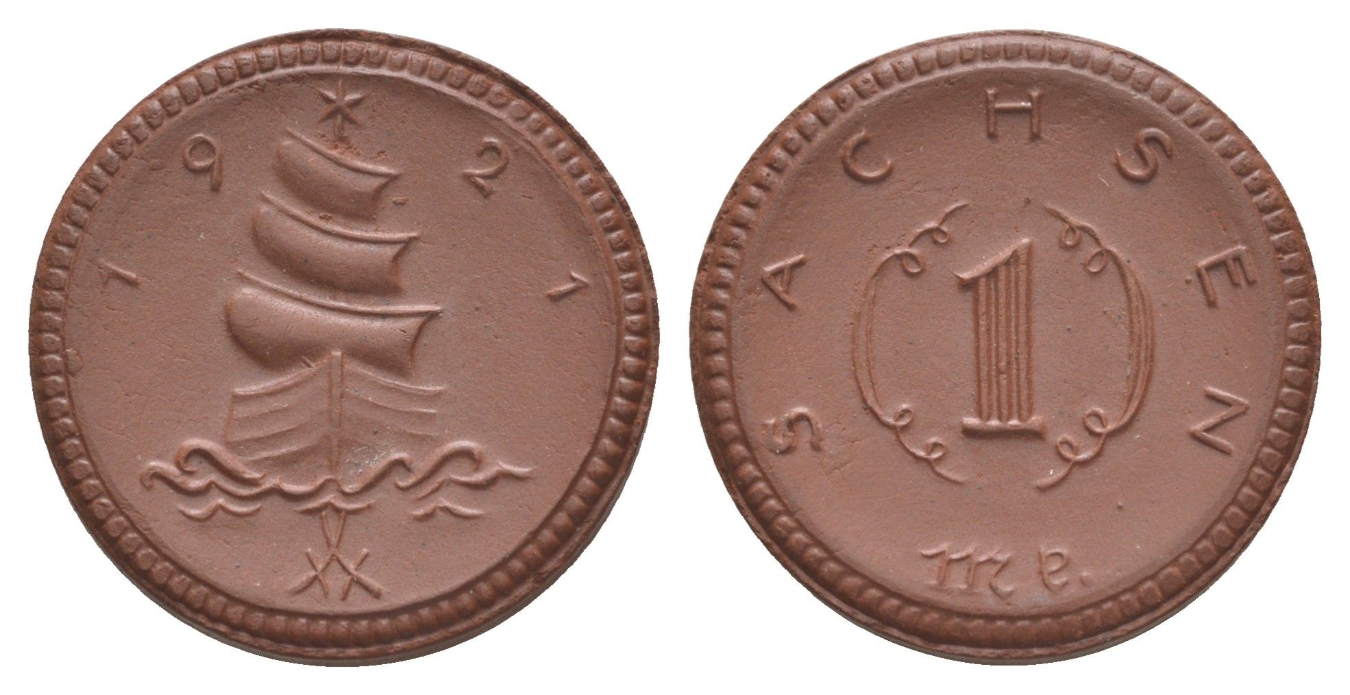 Саксония 1 марка 1921 Men05 22281.14, Men18 27868.14, Scheuch 38a фарфор 08-1157