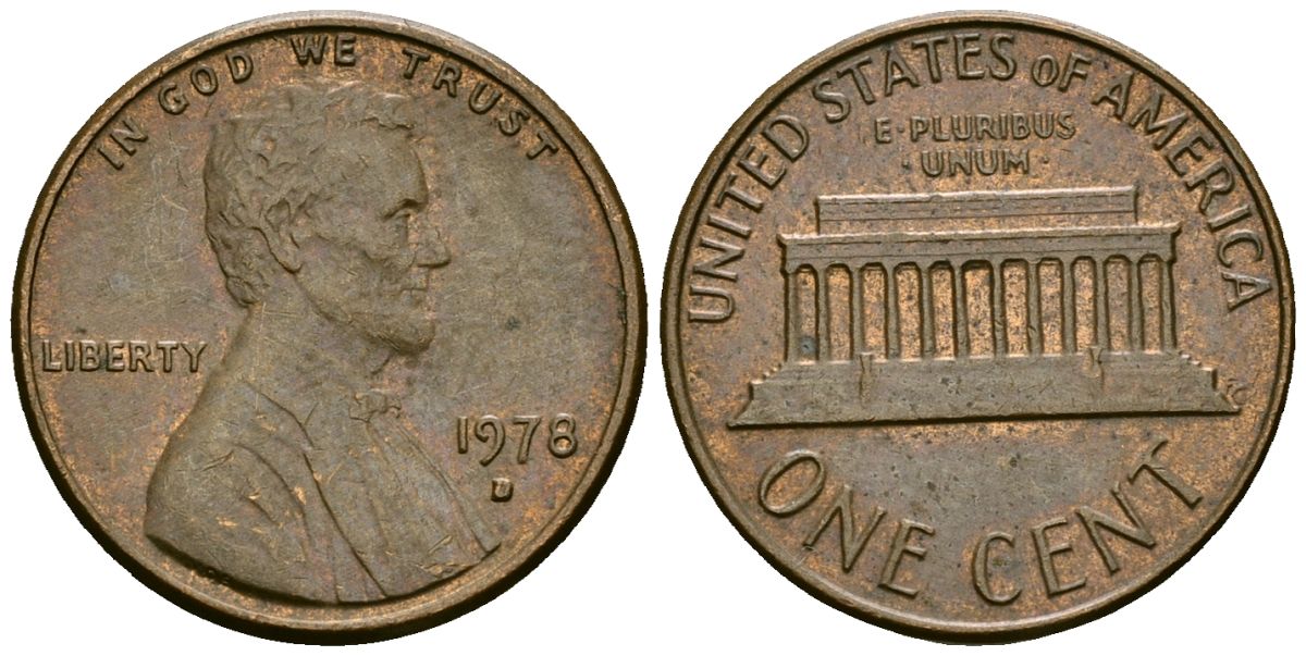 США 1 цент 1978 D, Линкольн KM 201 медь цинк 4136-153