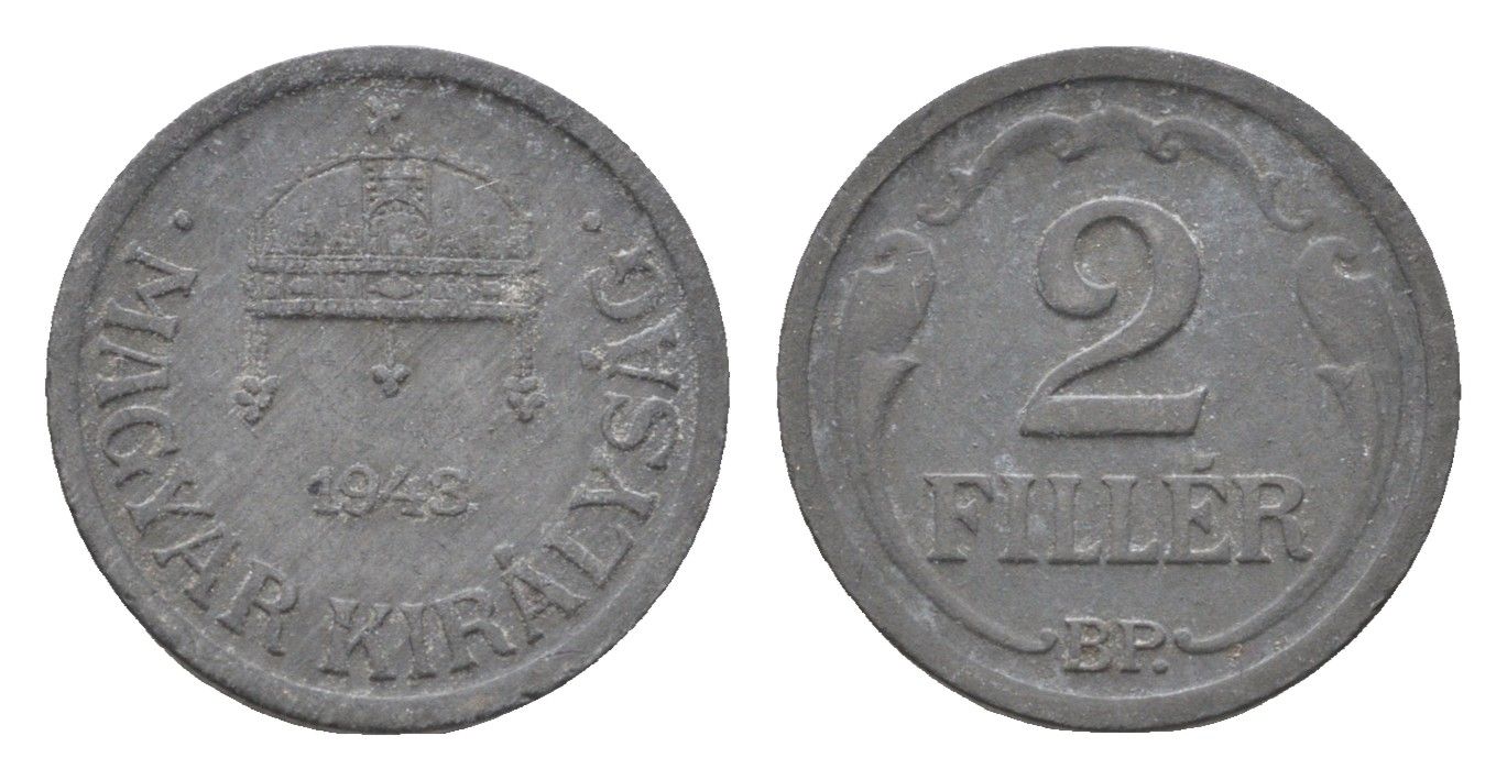 Венгрия 2 филлера 1943 BP KM 519 цинк 4664-865