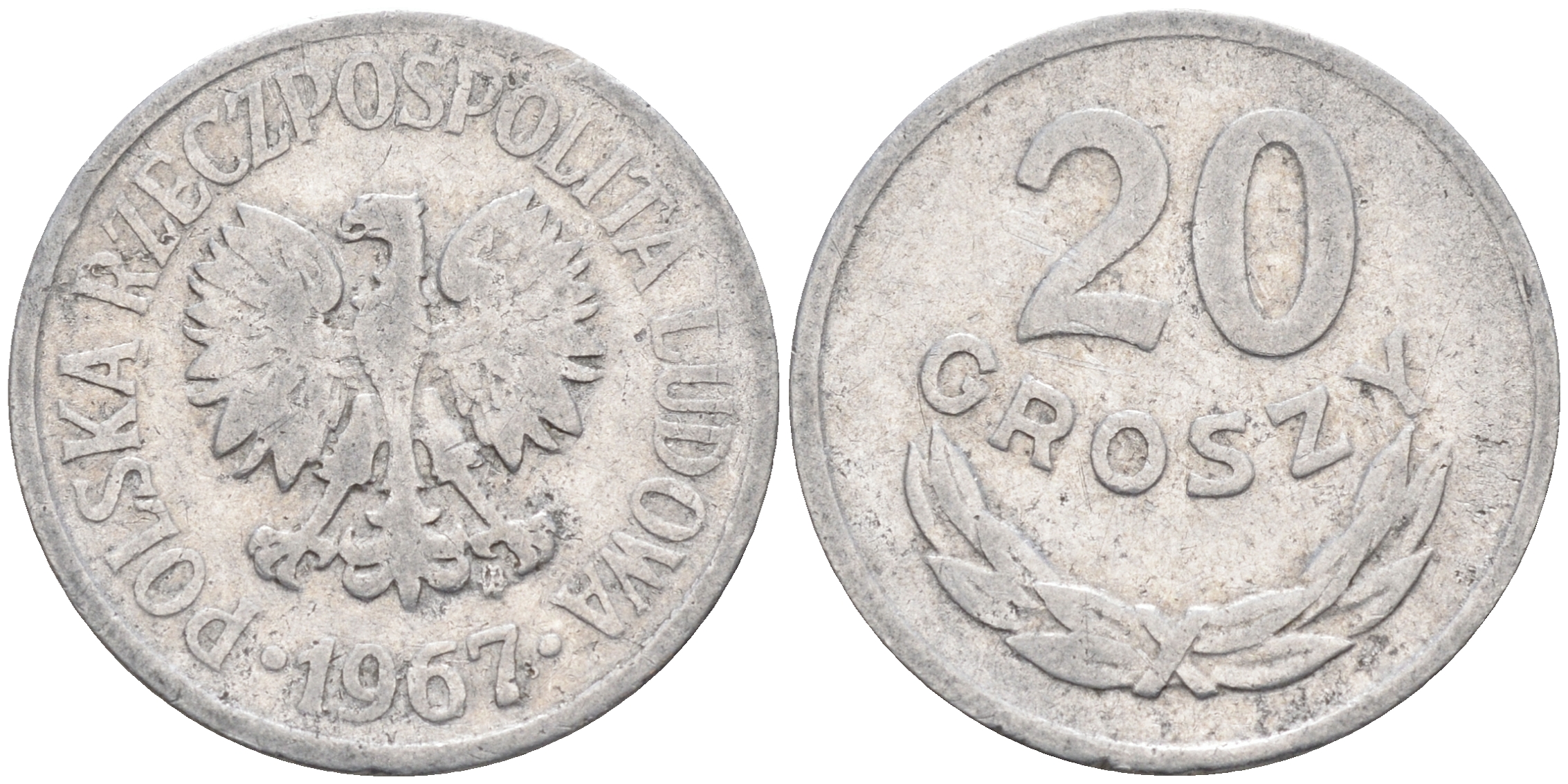 Польша 20 грошей 1967 MW KM А47 алюминий    4174-636