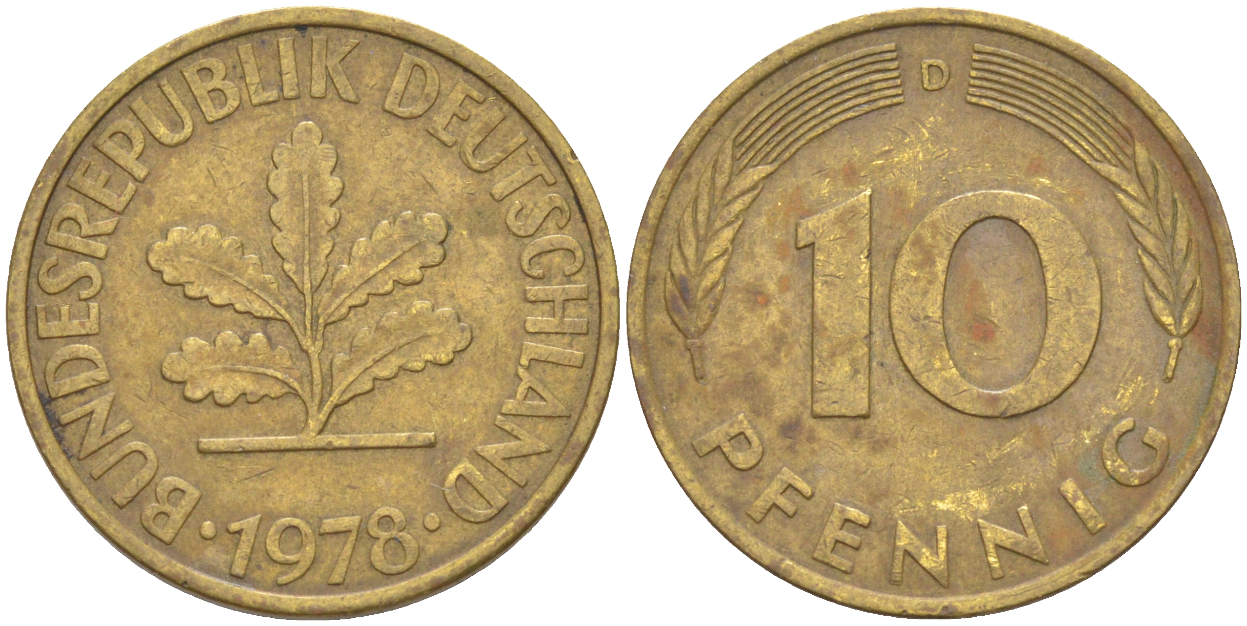 ФРГ 10 пфеннигов 1978 D KM 108, J. 383 сталь плакированная латунью 60-317