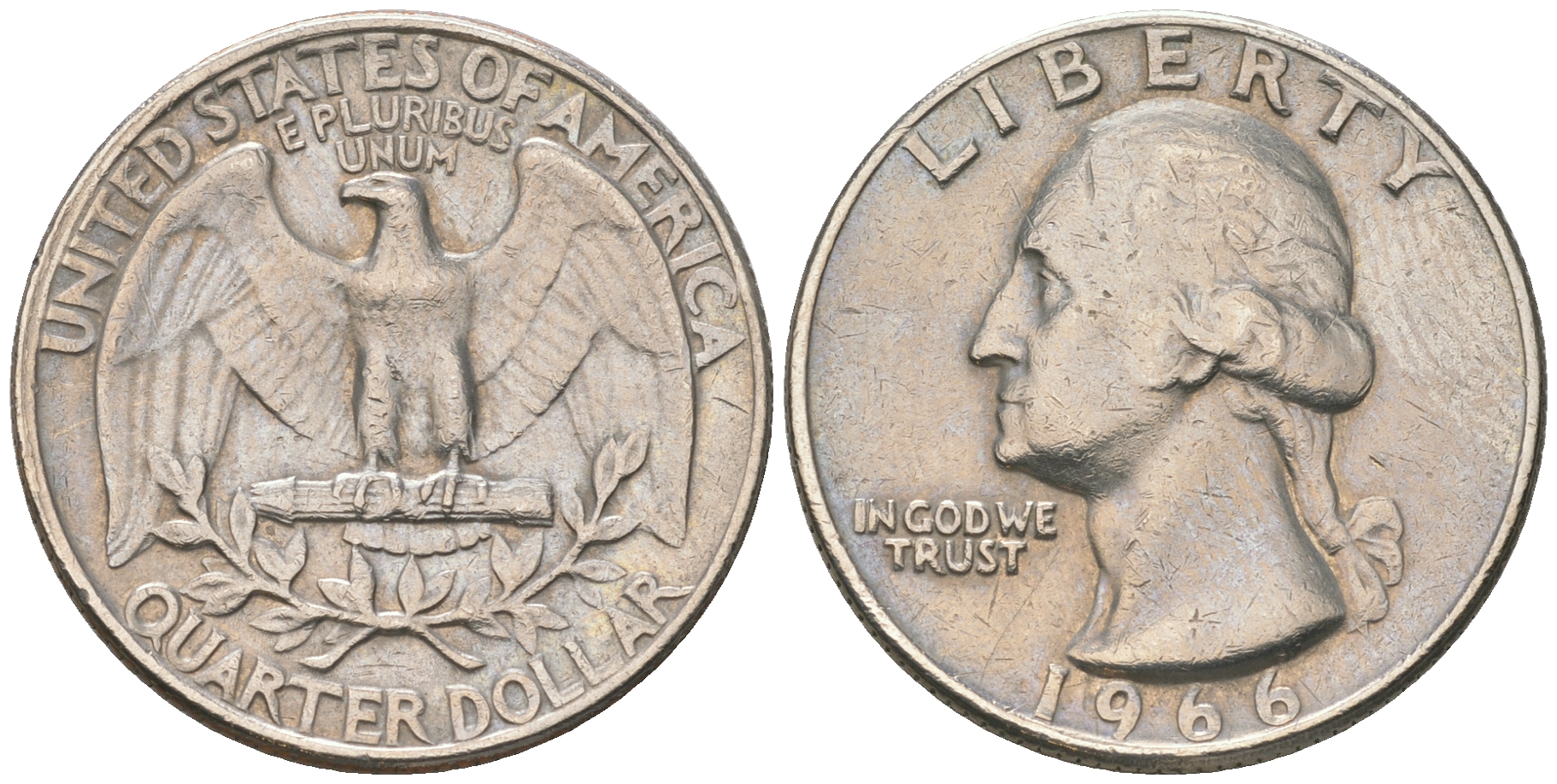 США 25 центов (квотер) 1966 Вашингтон KM 164a медь плакированная медно-никелем 4175-351