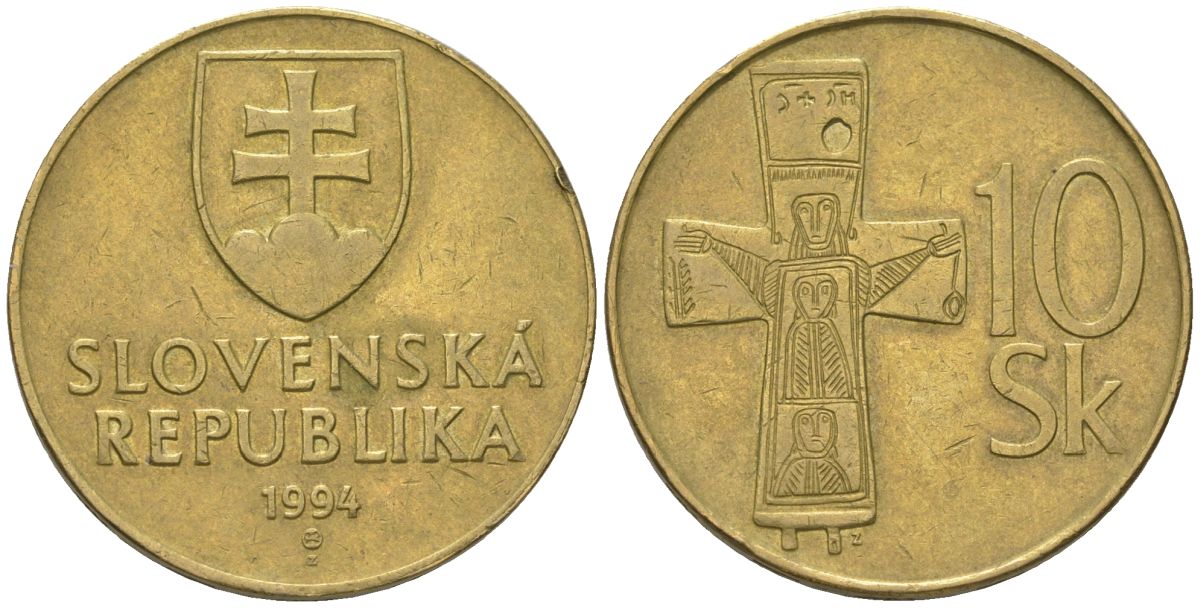 Словакия 10 крон 1994 MK KM 11.1 латунь 4584-246