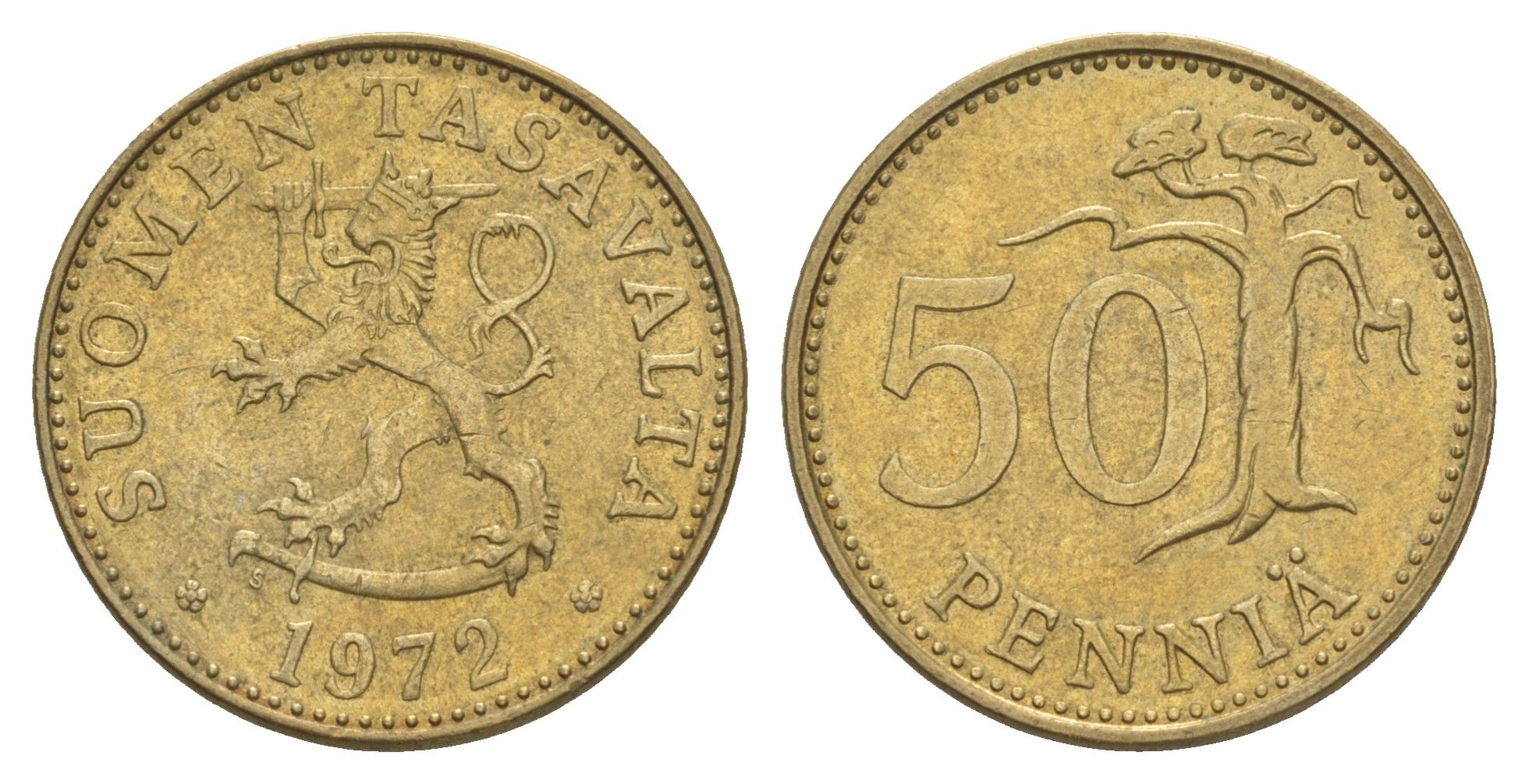 Финляндия 50 пенни 1972 KM 48 алюминиевая бронза 4650-646