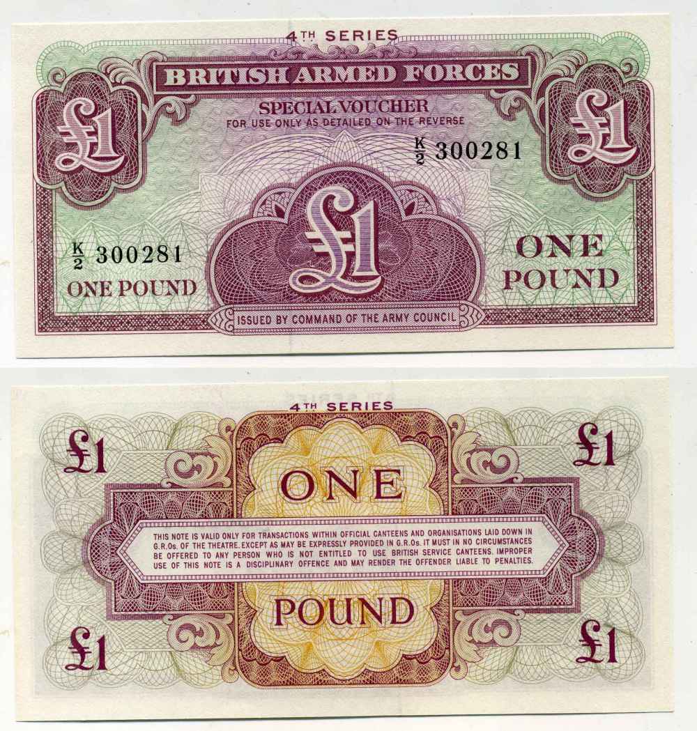 АНГЛИЯ 1 ФУНТ 1962 ДЛЯ ВООРУЖЕННЫХ СИЛ, 4 СЕРИЯ Pick М36 бумага UNC (ПРЕСС) 8589-25-2-2