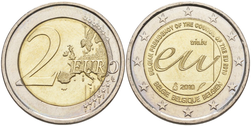 Бельгия 2 евро 2010 Председательство в Совете Европы KM 289 биметалл UNC 4111-726