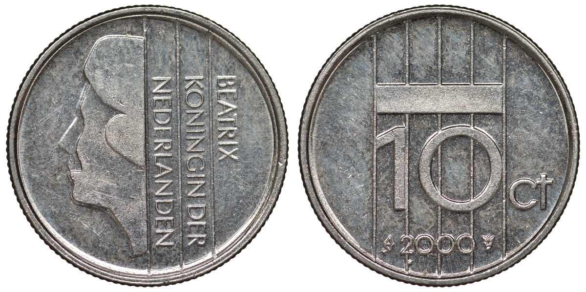 Нидерланды 10 центов 2000 Беатрикс (1980-2013) KM 203 никель 71-464
