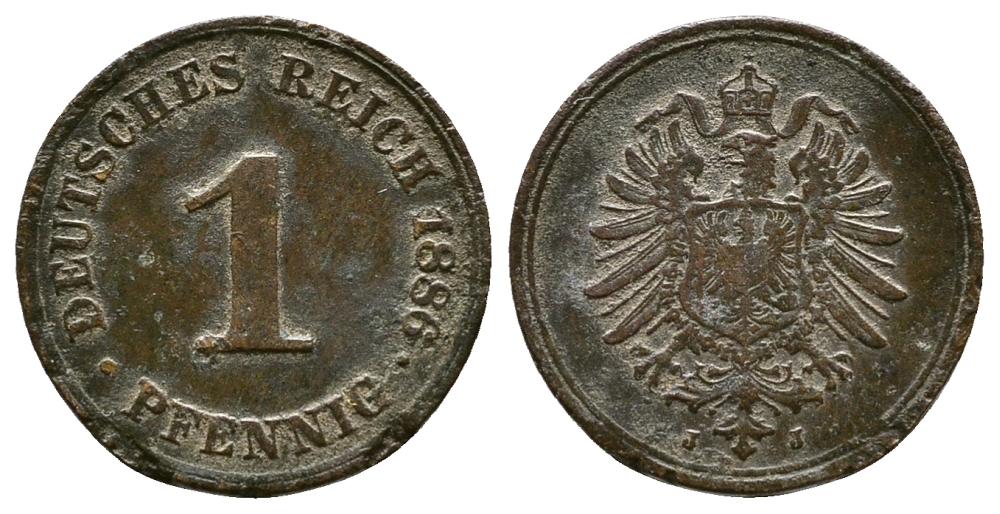 ГЕРМАНИЯ 1 ПФЕННИГ 1886 J, СТАРОГЕРБОВКА KM 1, J. 1 медь 4380-111