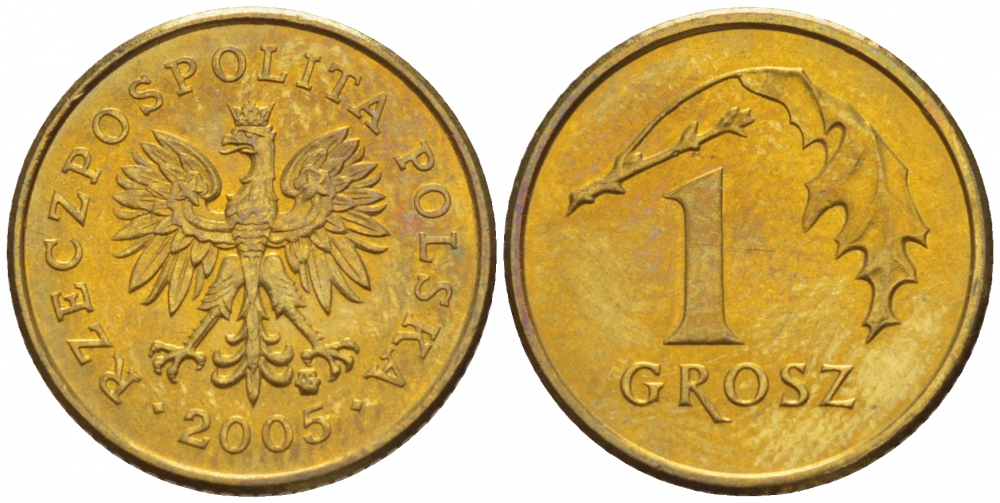 Польша 1 грош 2005 MW KM 276, Parchimowicz 701n латунь UNC 4516-1049