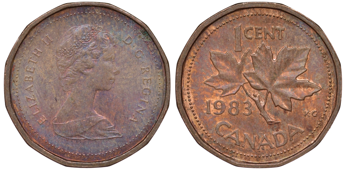 Канада 1 цент 1983 Елизавета II KM 132 бронза 4596-418