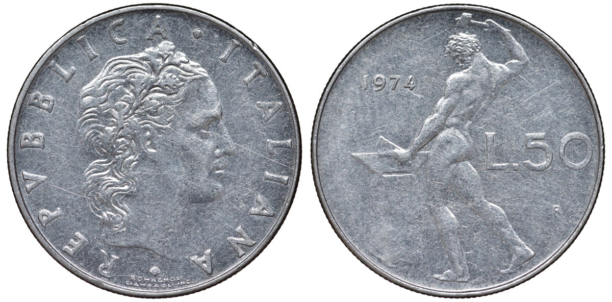 Италия 50 лир 1974 KM 95.1 сталь 51-1224