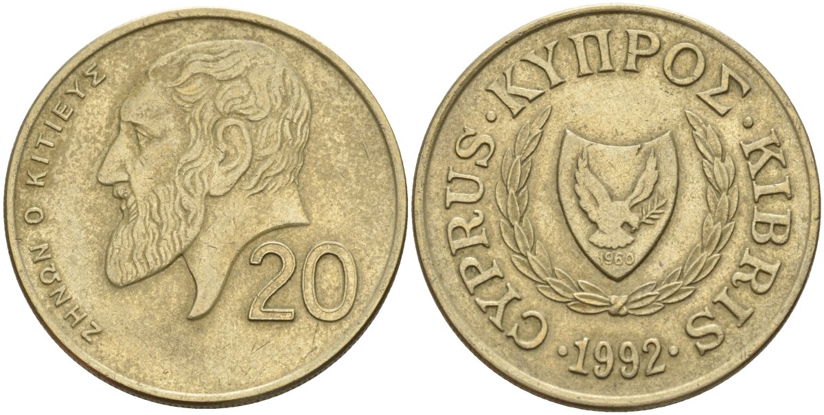 Кипр 20 центов 1992 KM 62.2 никель латунь 4140-823