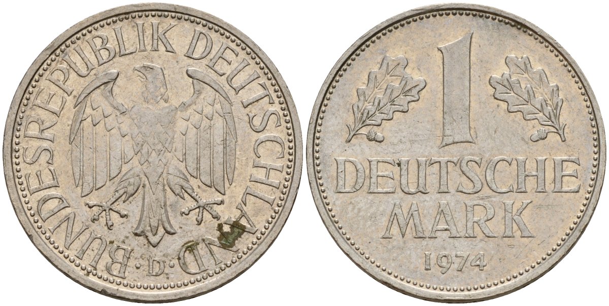 ФРГ 1 марка 1974 D KM 110, J. 385 медно-никель 4159-1131