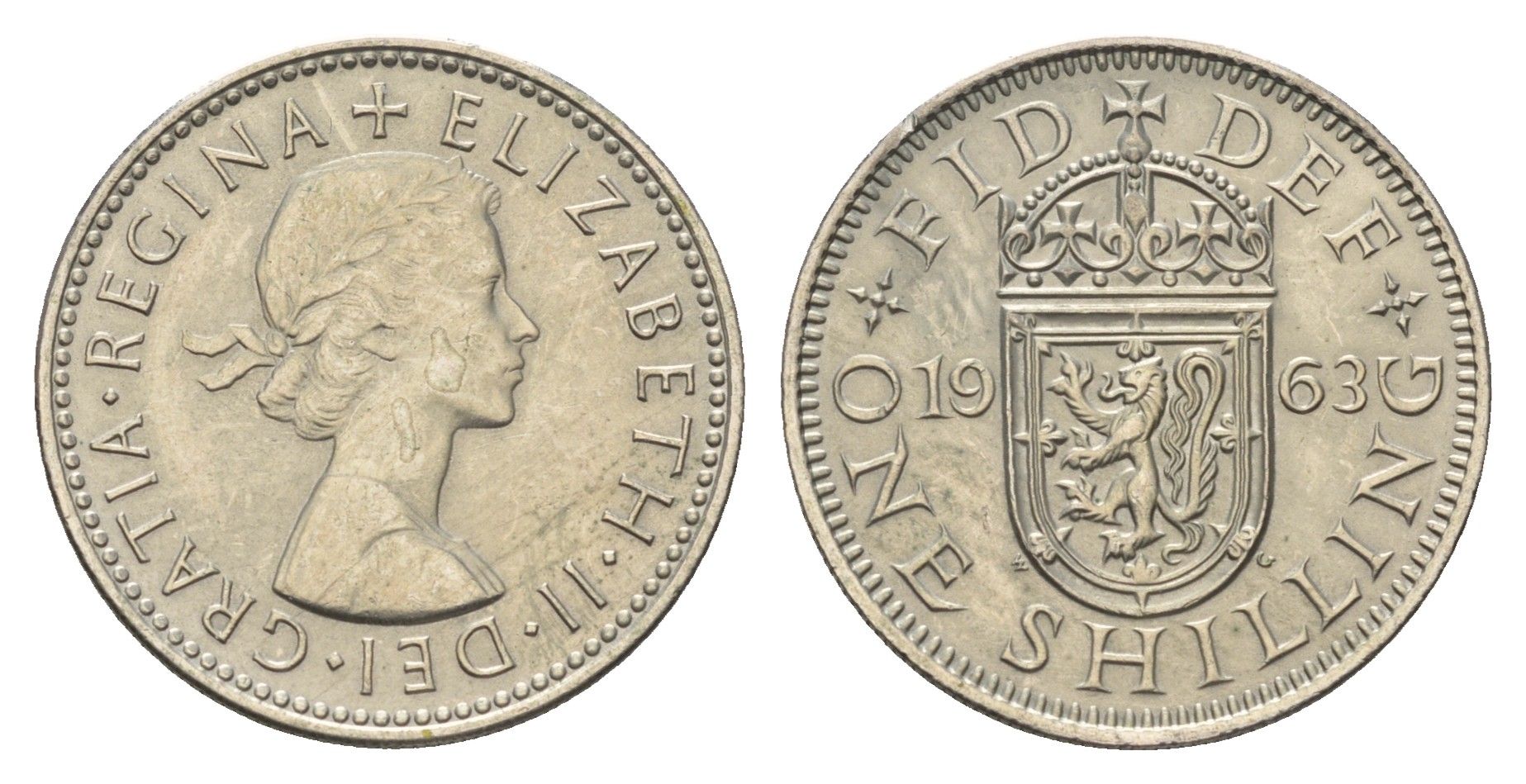 Великобритания 1 шиллинг 1963 Елизавета II (1952-2022), Шотландский герб KM 905, Spink 4148 медно-никель 4177-544