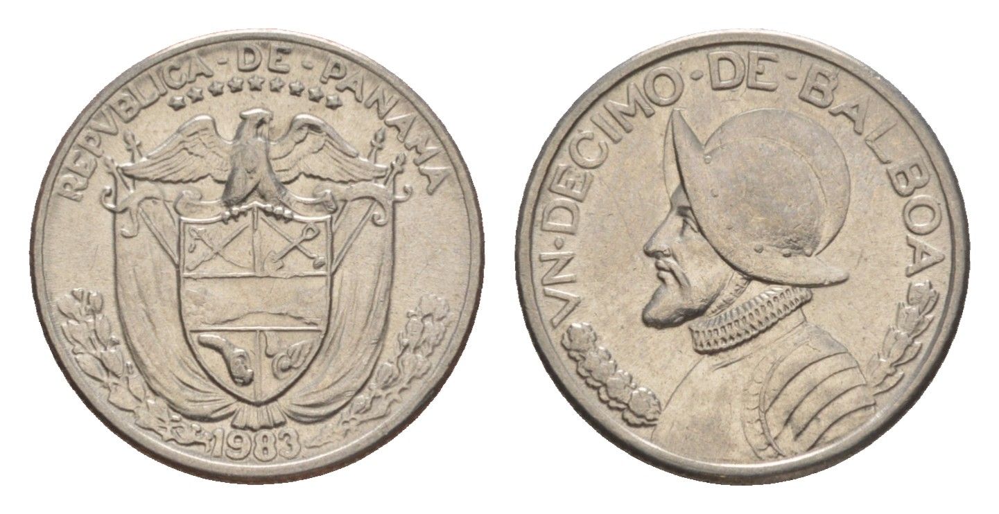 Панама 1/10 бальбоа (10 сентесимо) 1983 KM 10 медь плакированная медно-никелем aUNC 4644-164