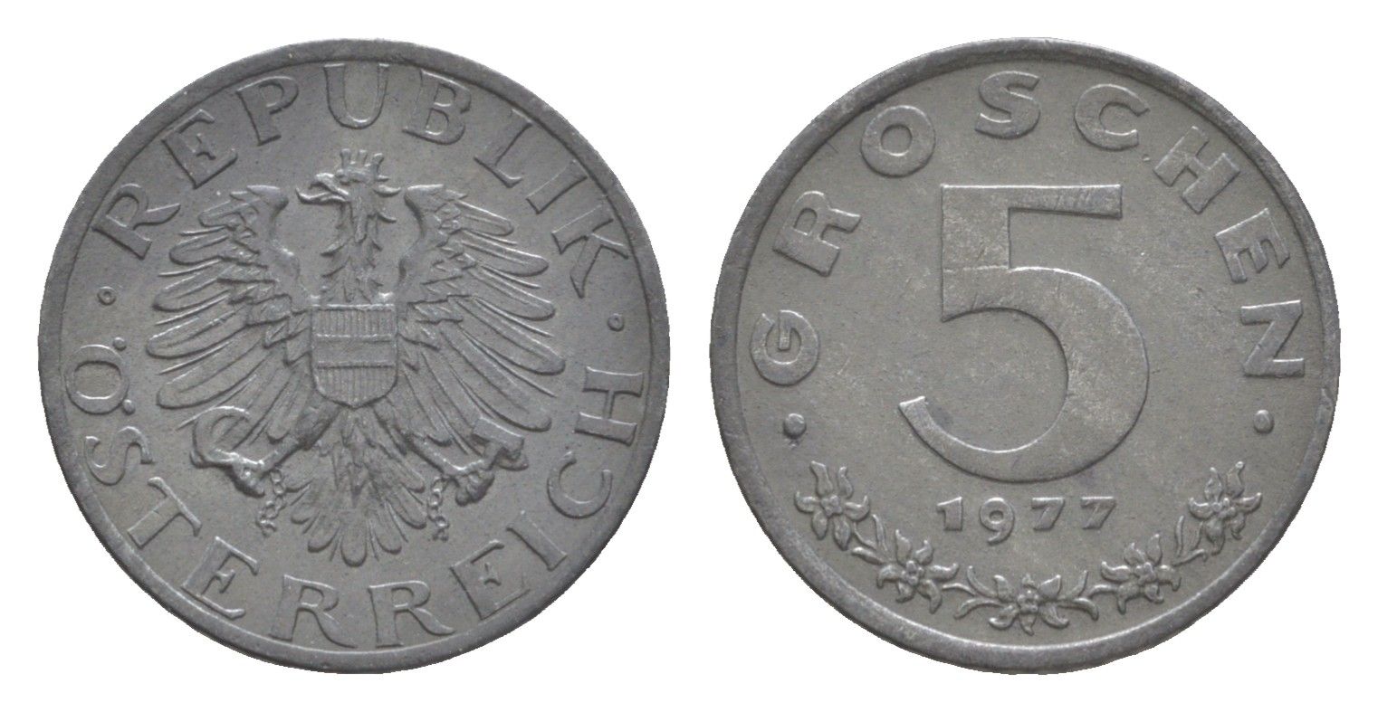 Австрия 5 грошей 1977 KM 2875 цинк 4567-829