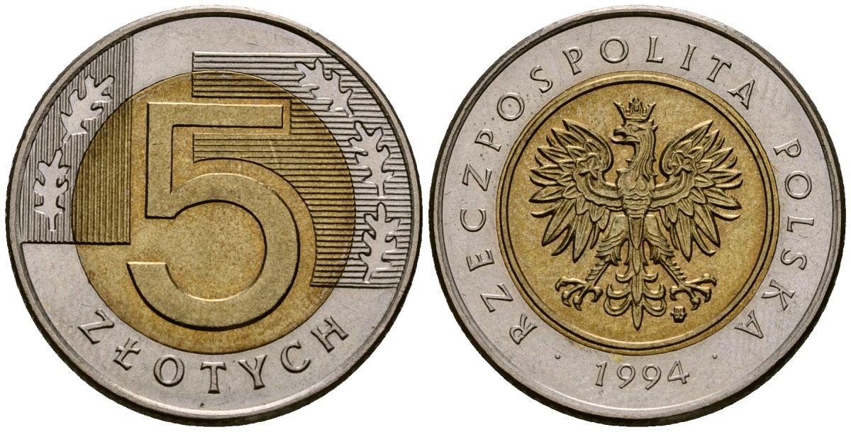Польша 5 злотых 1994 MW KM 2844 биметалл 4177-816