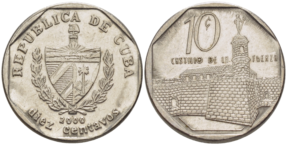 Куба 10 сентаво 2000 форт в Гаване Ла-Фуэрса KM 576.2 сталь плакированная никелем 66-667