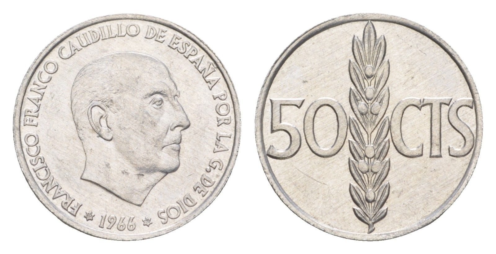 Испания 50 сентимо 1966 (70) Франсиско Франко KM 795 алюминий UNC 4611-435