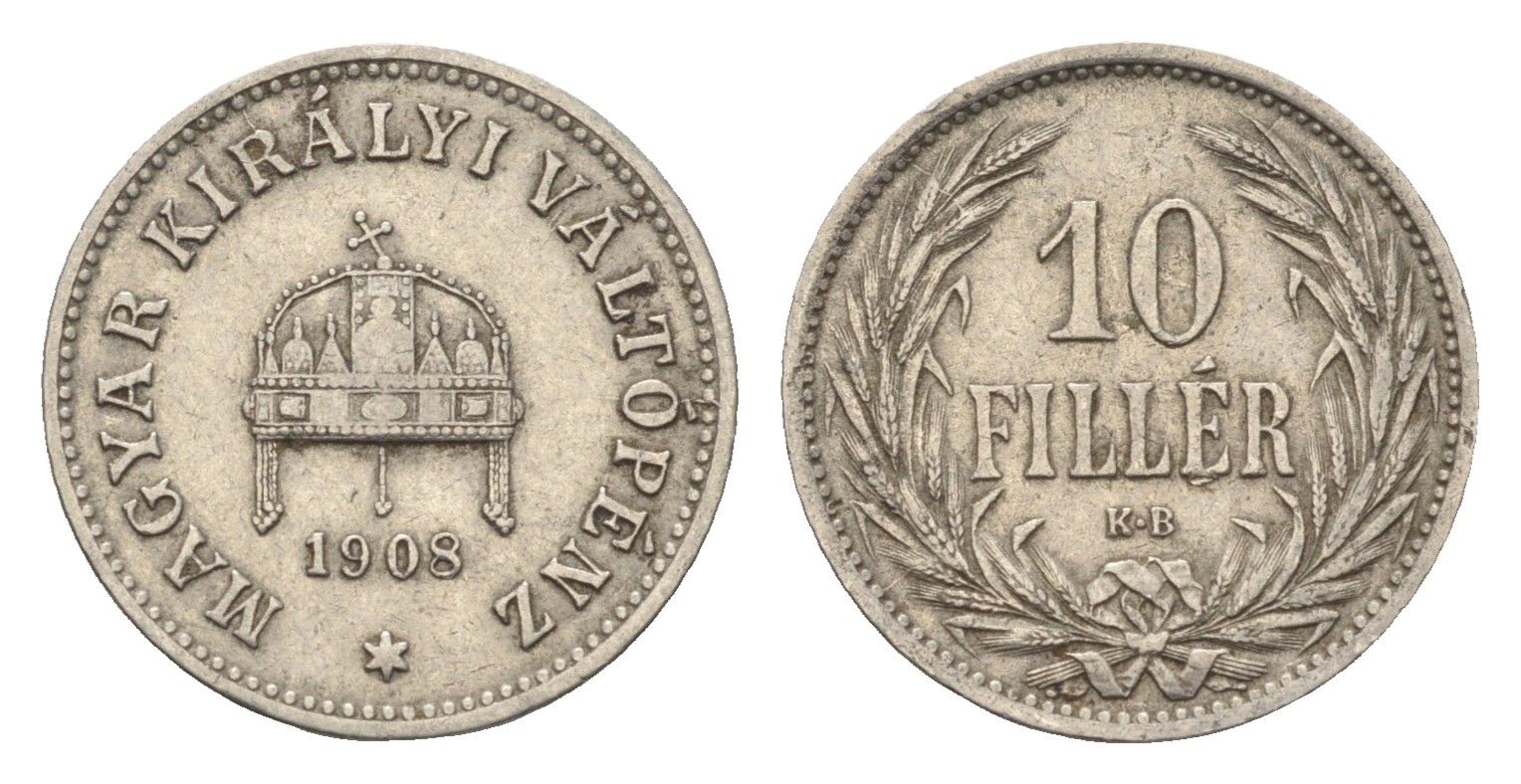 Венгрия 10 филлеров 1908 KB, Франц Иосиф I (1848-1916) KM 482 никель 4664-951