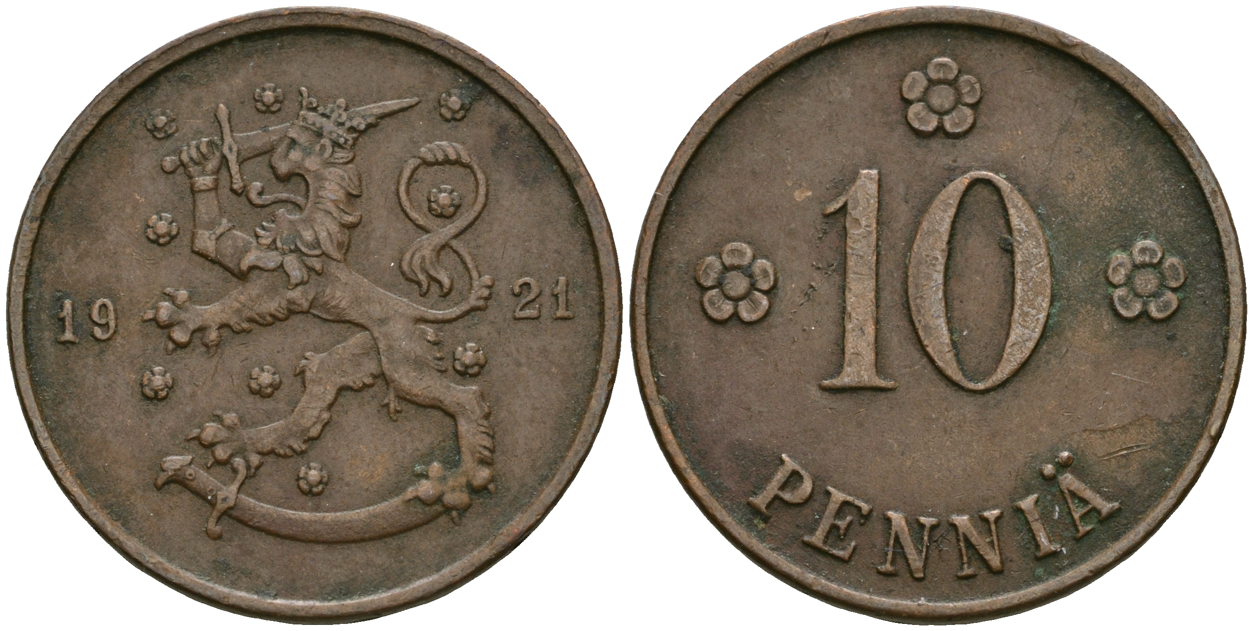 Финляндия 10 пенни 1921 республика (1918-1962) KM 24 медь 08-1112