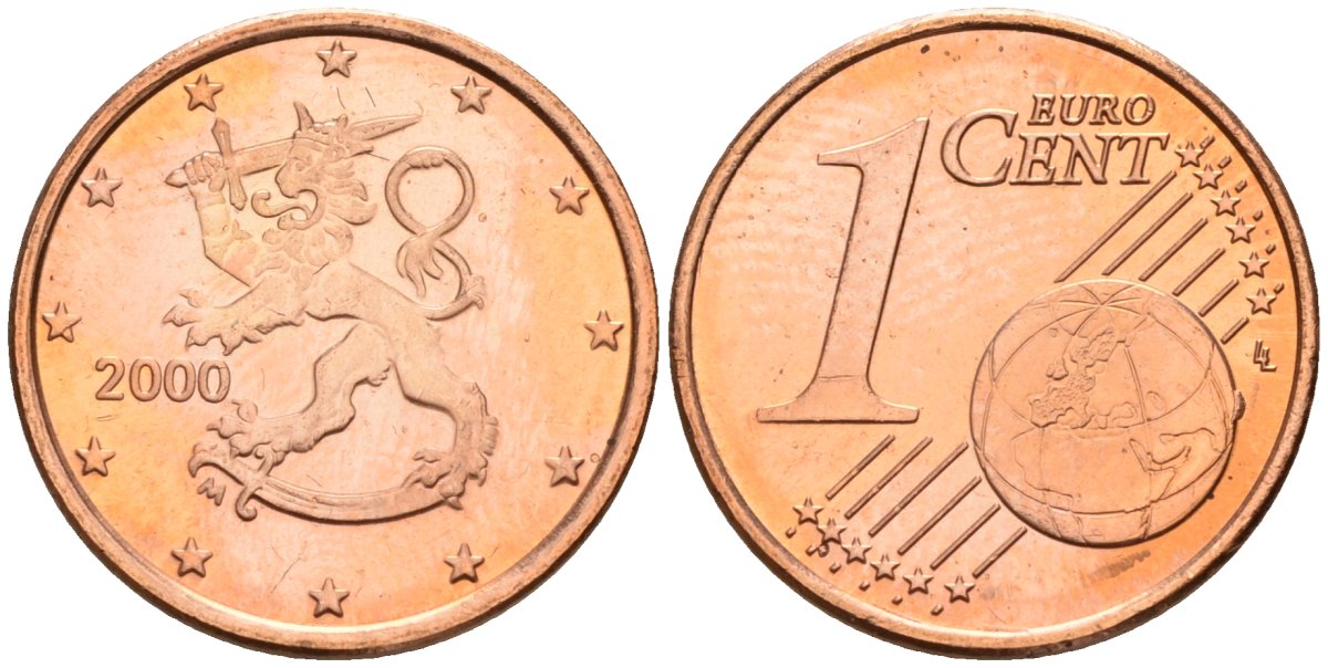Финляндия 1 евроцент 2000 KM 98 сталь плакированная медью UNC M50-14
