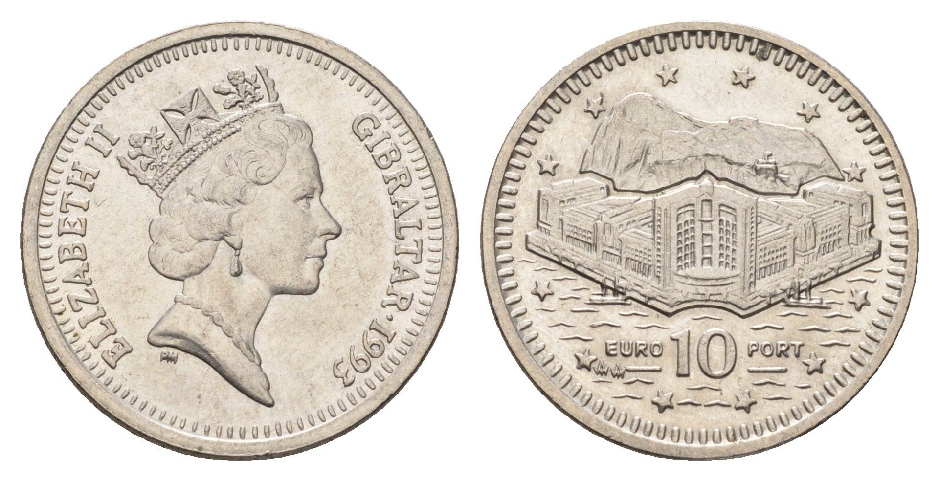 Гибралтар 10 пенсов 1993 KM 112 медно-никель UNC 4666-327