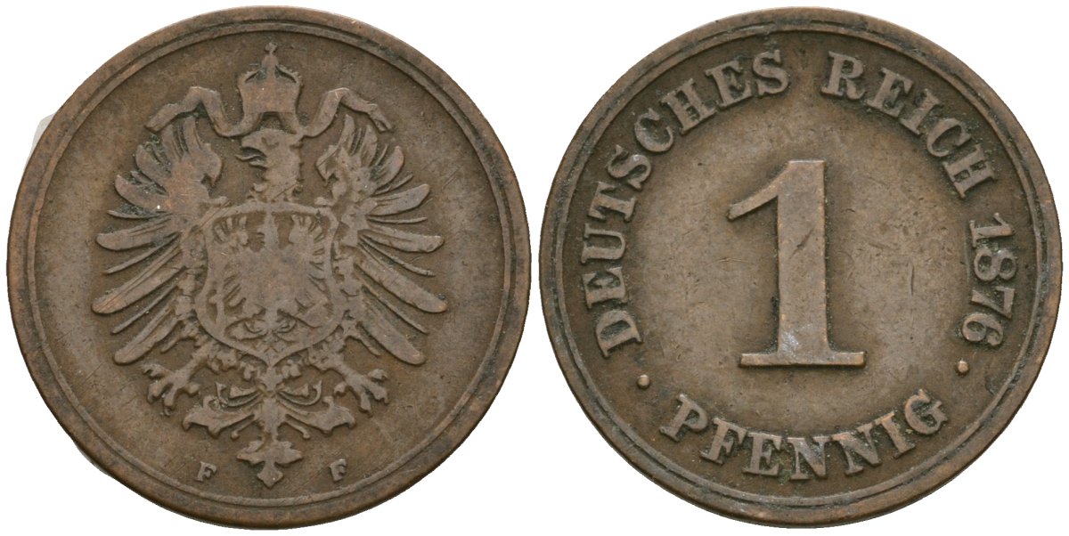 Германия 1 пфенниг 1876 F KM 1, J. 1, Weege 1 медь 4547-933