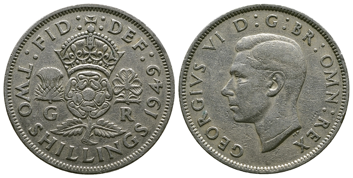 Великобритания 2 шиллинга (флорин) 1949 Георг VI (1936-1952) KM 878, Spink 4107 медно-никель 4381-1233