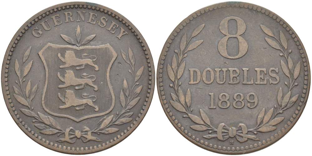 Гернси 8 даблов (дублей) 1889 Н KM 7 бронза 4517-942