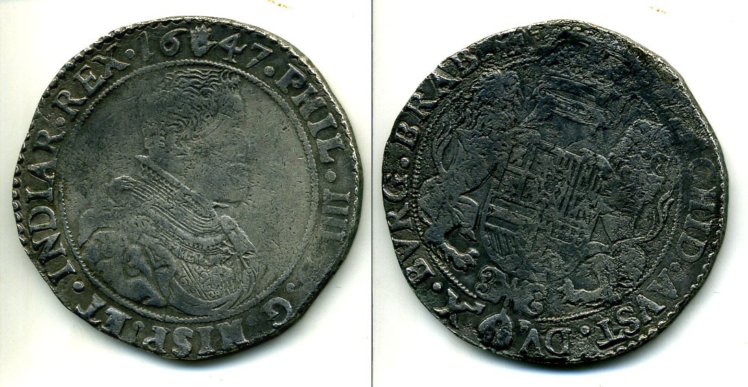 ИСПАНСКИЕ НИДЕРЛАНДЫ ДУКАТОН 1647 ФИЛИПП III KM 72.1 серебро 503-123