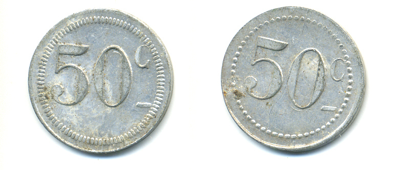 ФРАНЦИЯ 50 САНТИМОВ НАЧАЛО XX ВЕКА d 24 мм, вес около 1,0 гр., платежный жетон., платежный жетон алюминий 89-1032