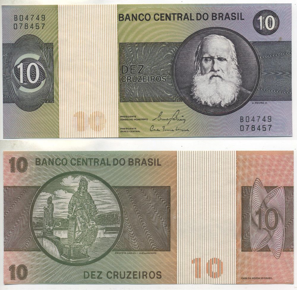 БРАЗИЛИЯ 10 КРУЗЕЙРО 1980 ПОДПИСЬ 20 Pick 193e бумага aUNC (ПРЕСС) 7485-63-2