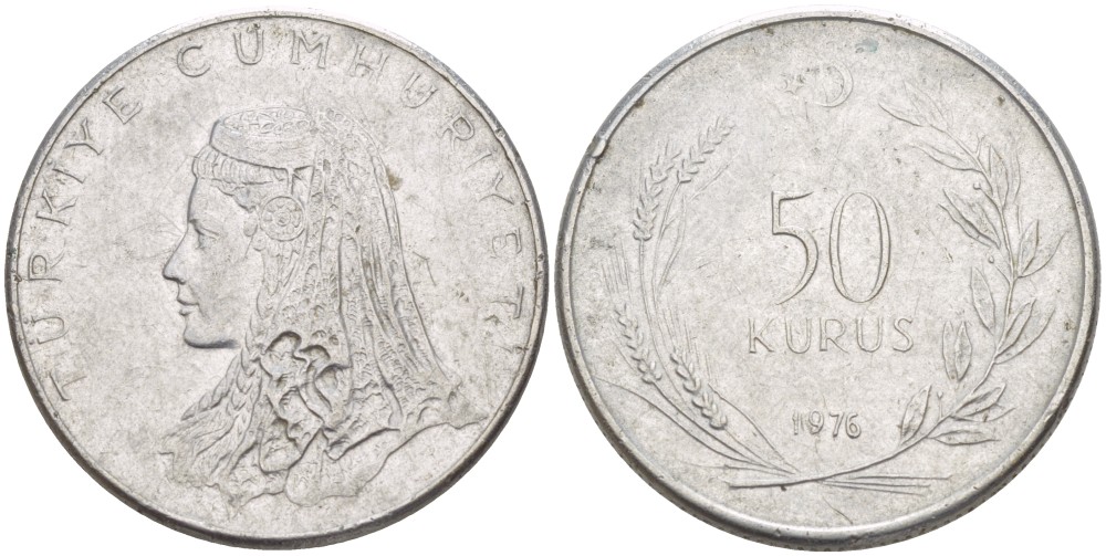 Турция 50 курушей 1976 Анатолийская невеста KM 899 нержавеющая сталь 3334-727