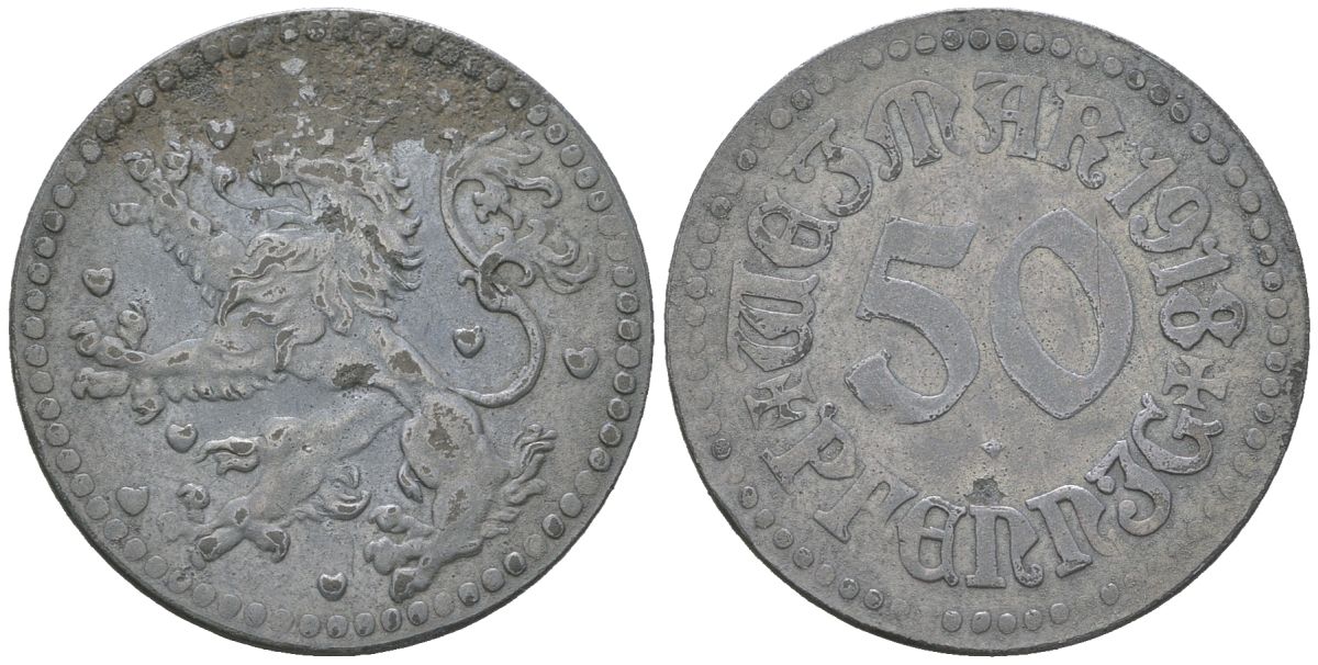 Веймар (Саксен-Веймар-Эйзенах) 50 пфеннигов 1918 Funck 586.2, Men18 33100.2, Men18 33100.3 цинк 4591-312