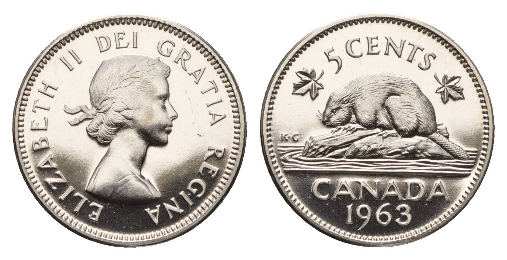 Канада 5 центов 1963 Елизавета II (1952-2022), бобр KM 57 никель PROOF-LIKE (BU) 413-3025