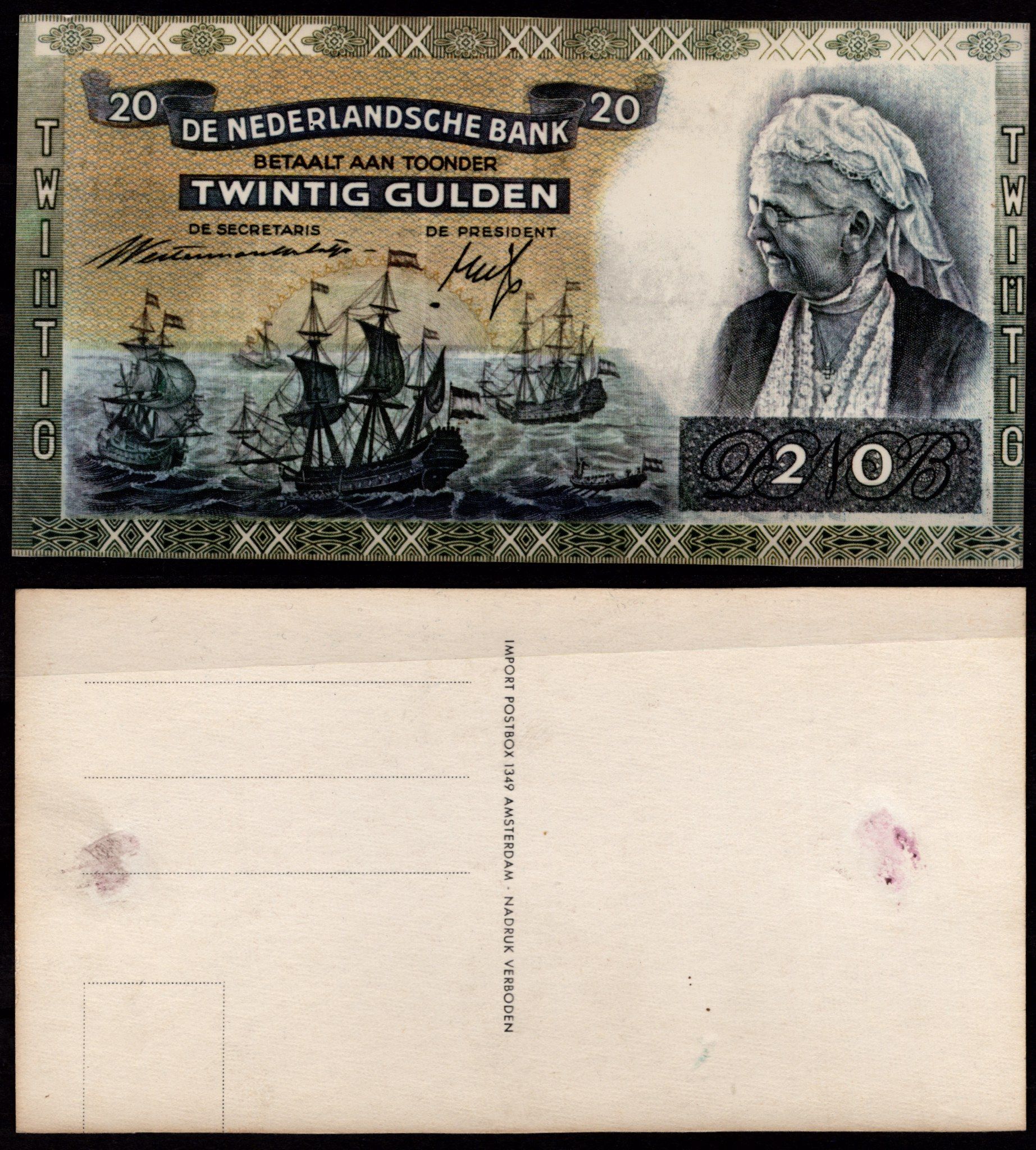 Нидерланды 20 гульденов ND открытка тип Pick 54 картон 8708-3