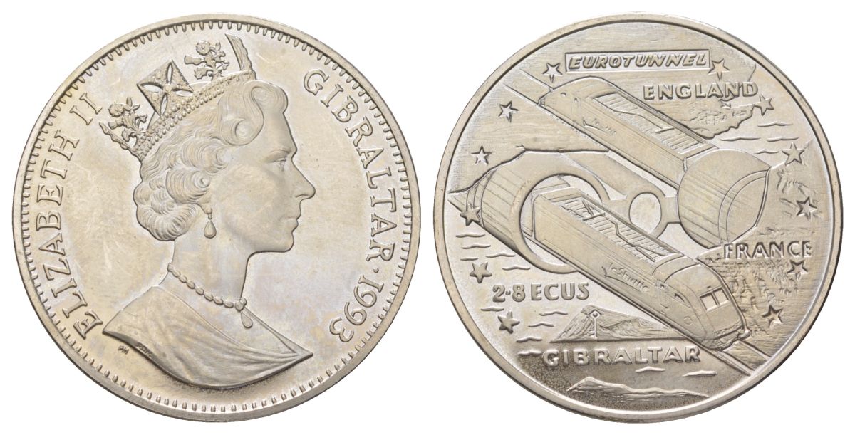 Гибралтар 2,8 экю 1993 Евротоннель KM 478 медно-никель BU 11-069-33