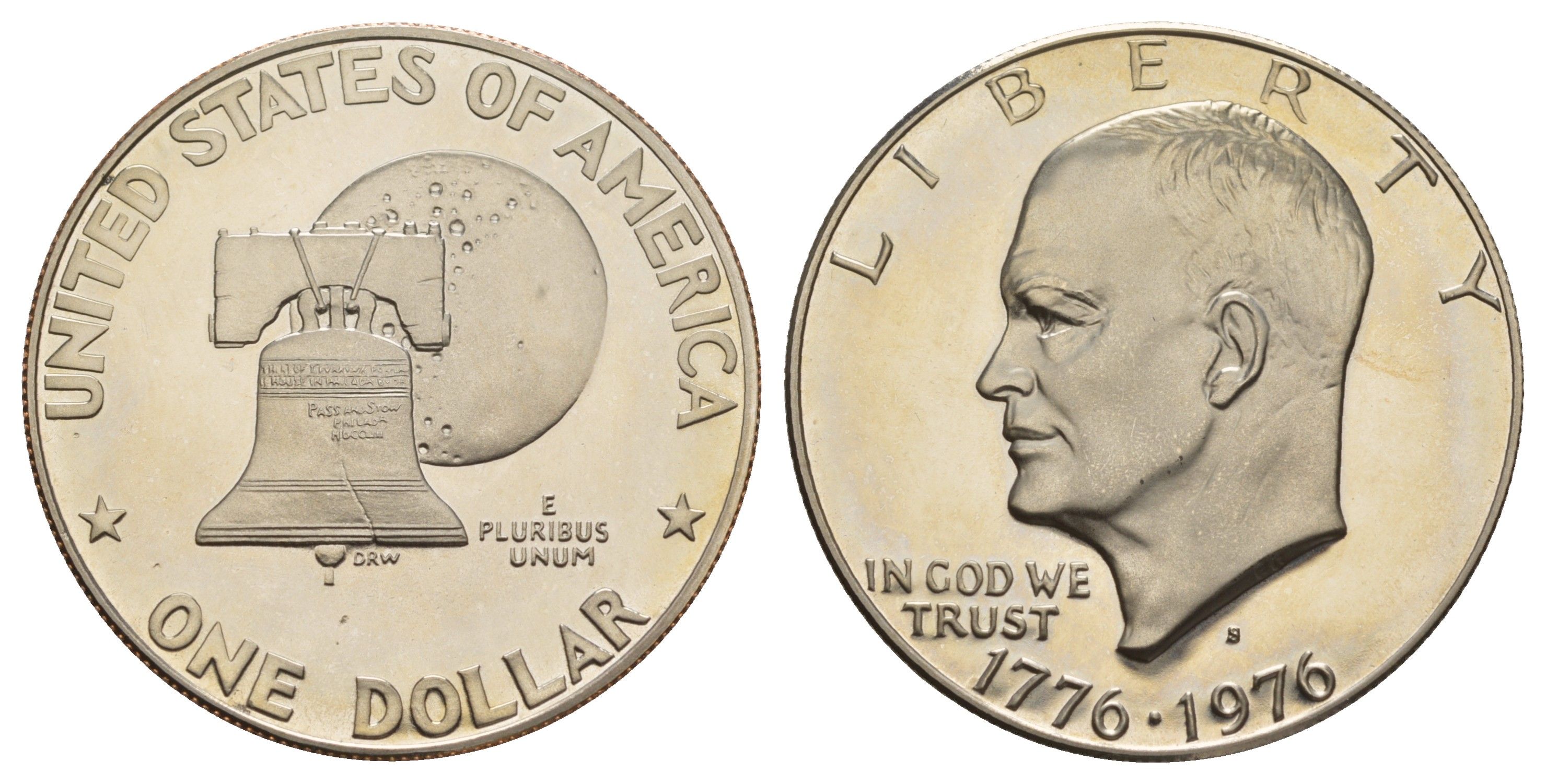США 1 доллар 1976 S, Президент Эйзенхауэр, 200 лет независимости США, Тип 1 — Печатные буквы KM 206 медь плакированная медно-никлем PROOF 413-2124