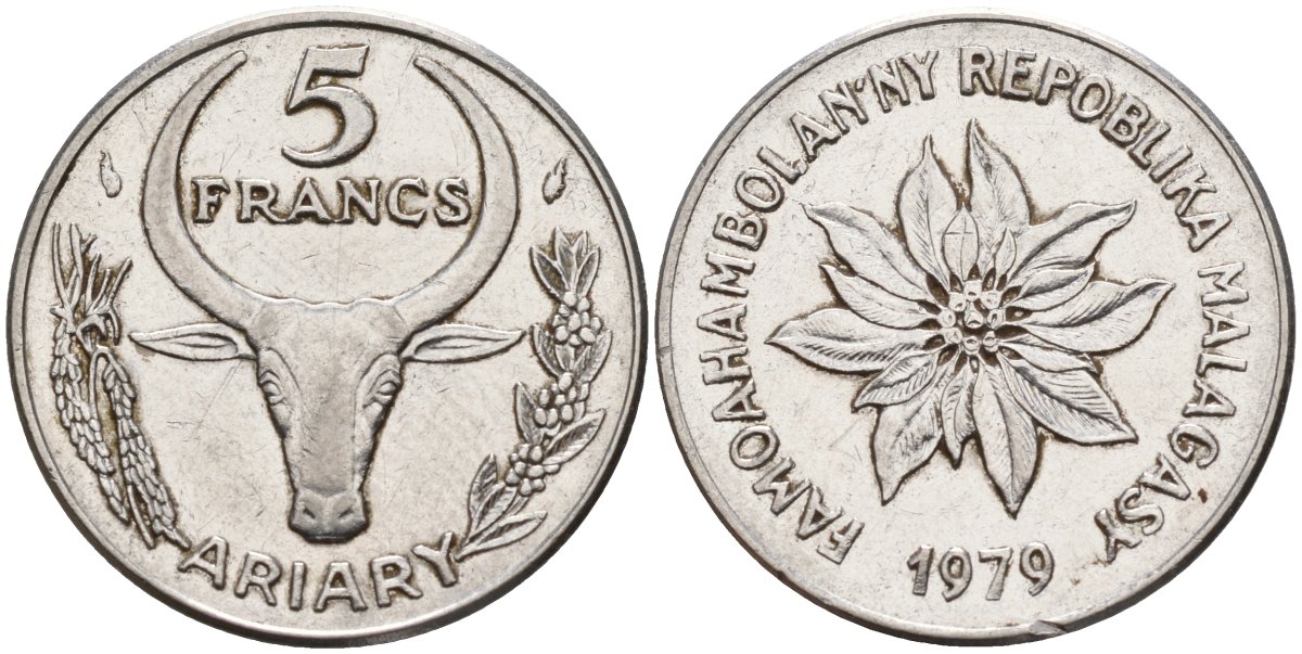 Мадагаскар 5 франков 1979 KM 10 сталь 4141-645