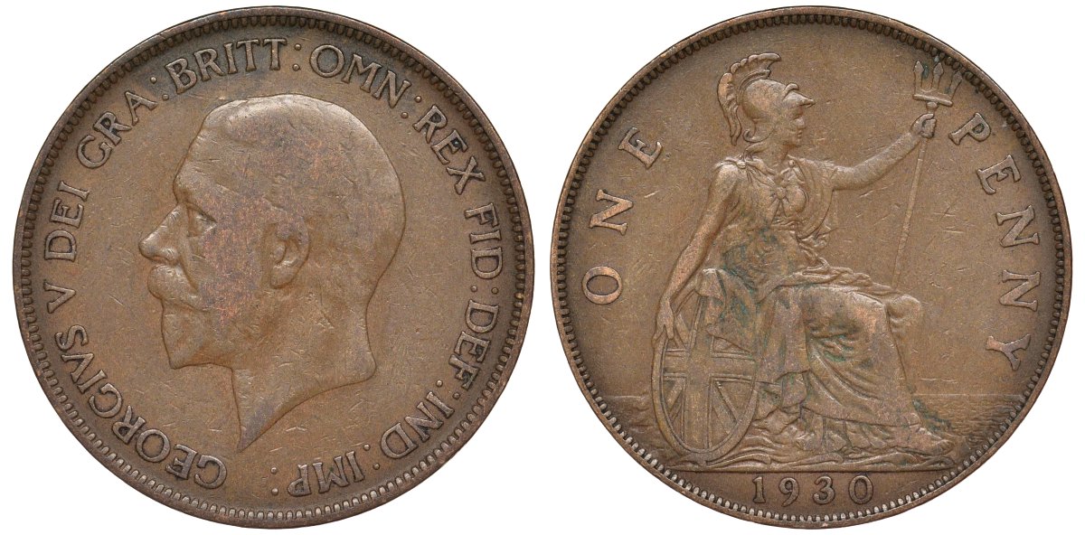 Великобритания 1 пенни 1930 Георг V (1910-1936) KM 838, Spink 4055 бронза 4123-1031