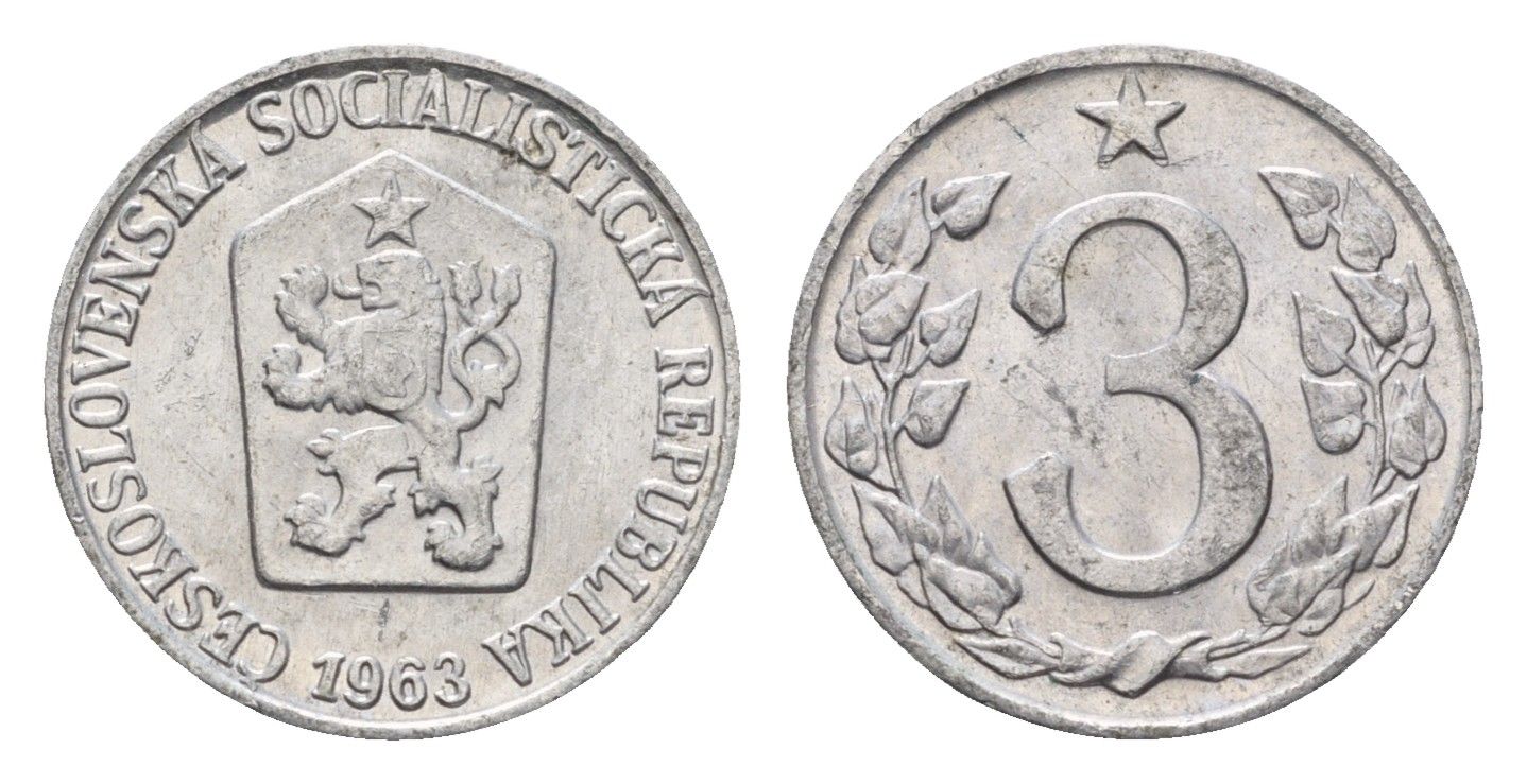 Чехословакия 3 геллера 1963 KM 52 алюминий aUNC 4678-617