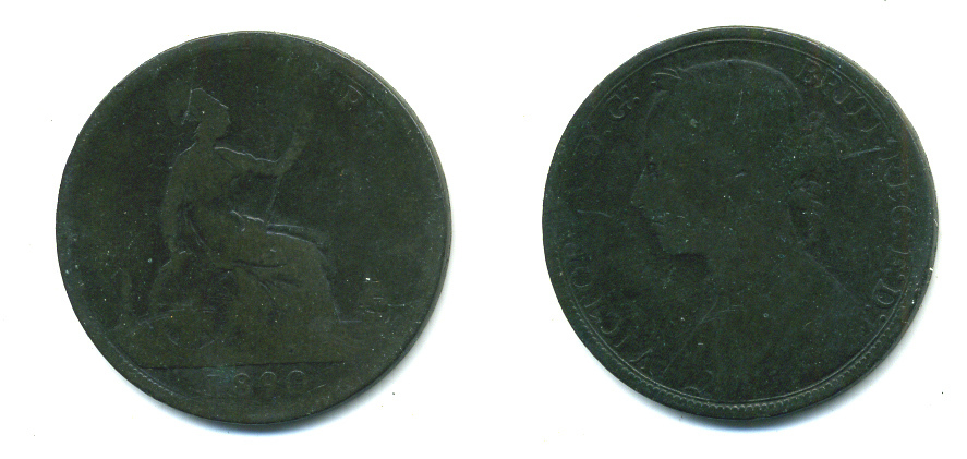 Великобритания 1 пенни 1890 Виктория (1837-1901) KM 755, Spink 3954 бронза 4383-525